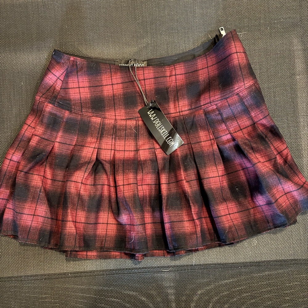 Dolls Kill Red and Black Plaid Mini Skirt